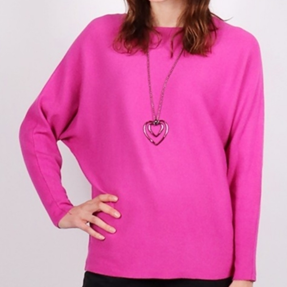 TRIBE Cotton Blend Fuchsia Barbie Pink Sweater Top Size Large NWT